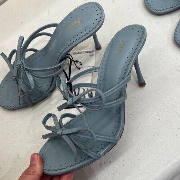 ZARA Strappy Bow Heels Light Blue NWT | Sizes 7.5 & 8 - Picture 14 of 16